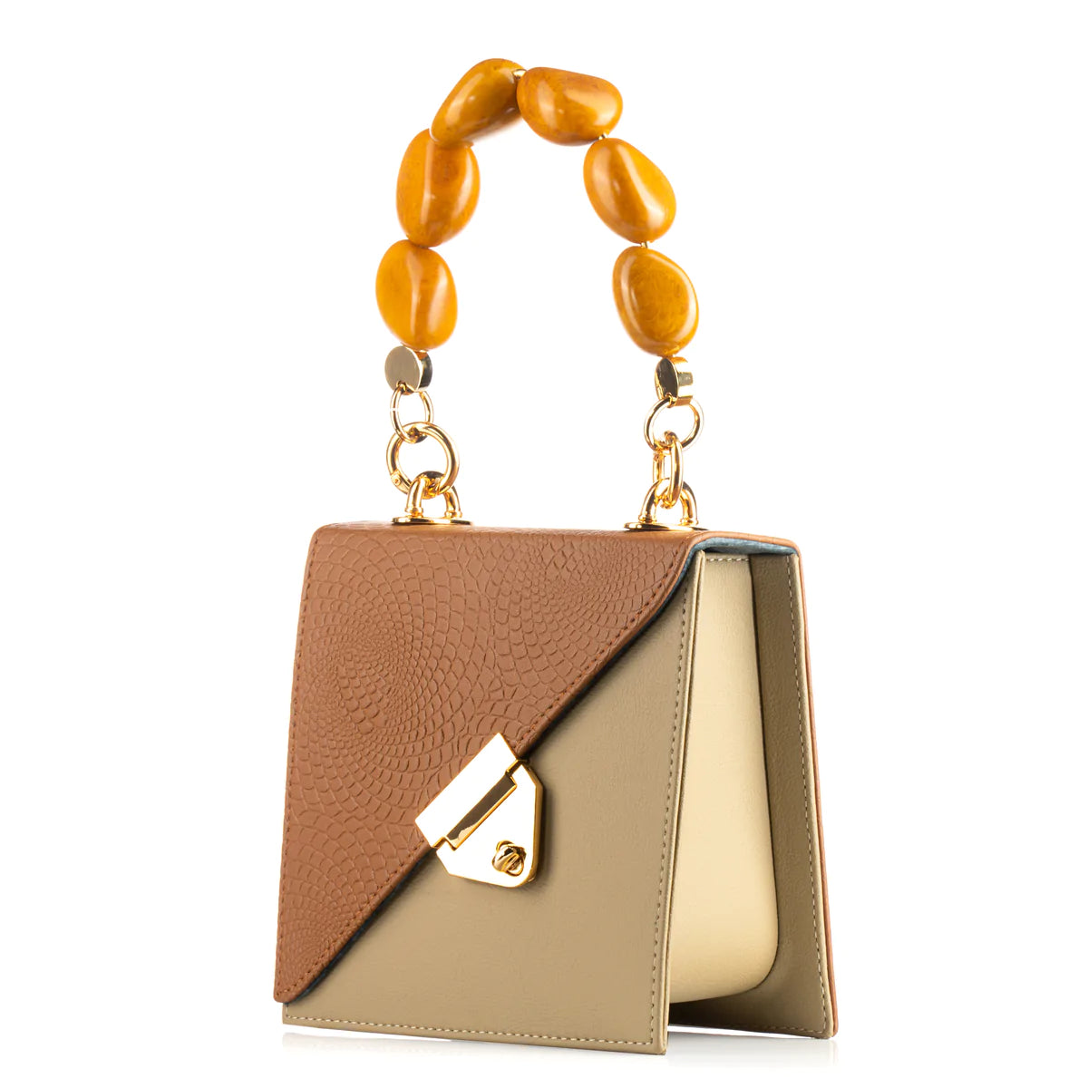 Vitta Nude Brown Vegan Cactus Leather Handbag Mustar Tagua Handle