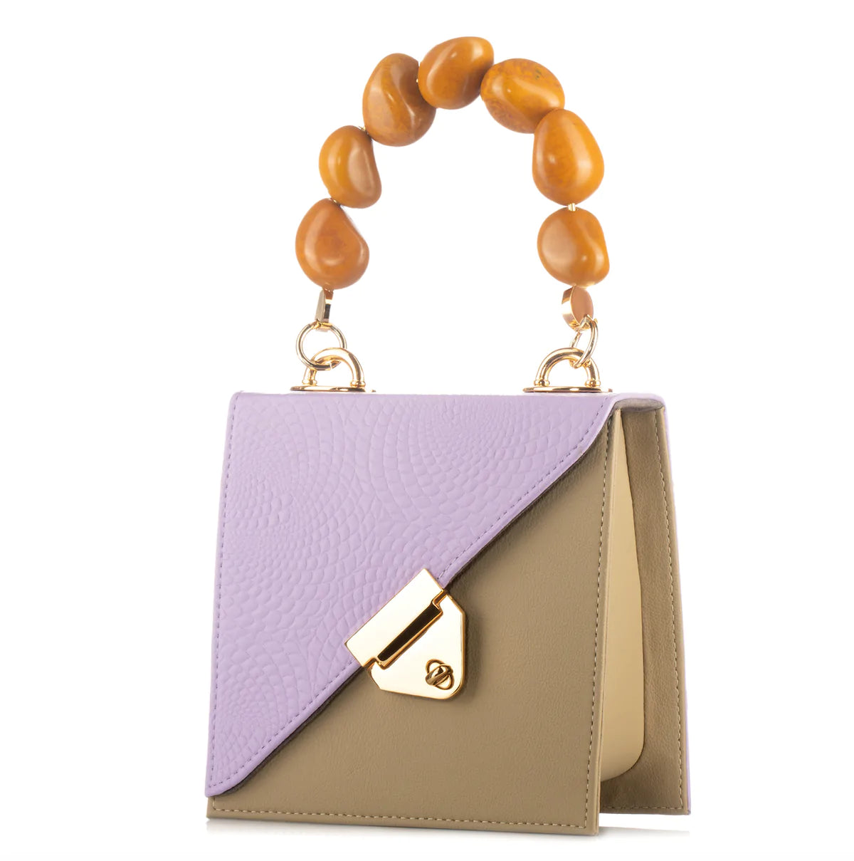 Vitta Nude & Lilac Castus Leather Handbag Mustard Tagua Handle