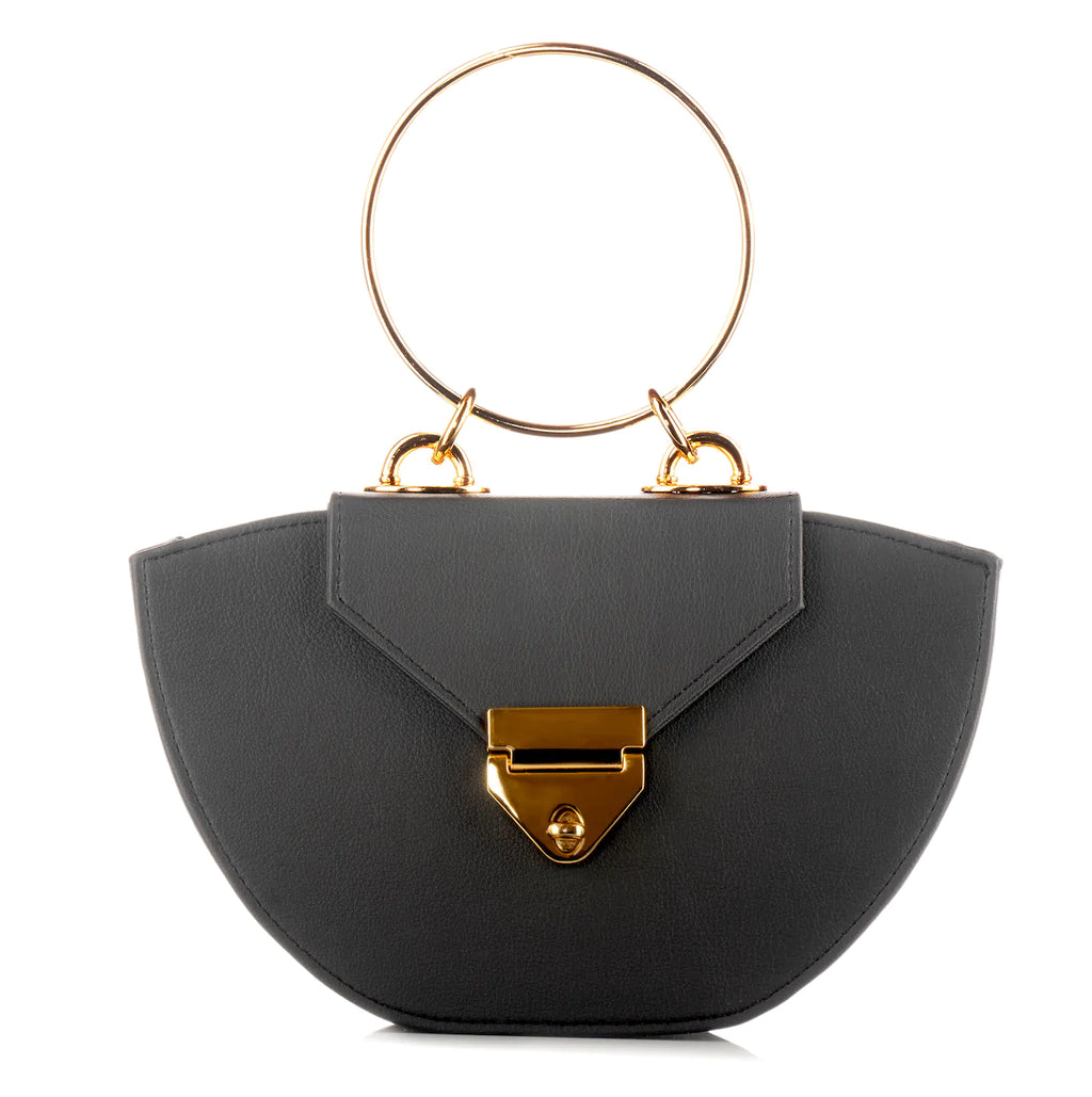 Prie Black Vegan Cactus Leather Circle Handle
