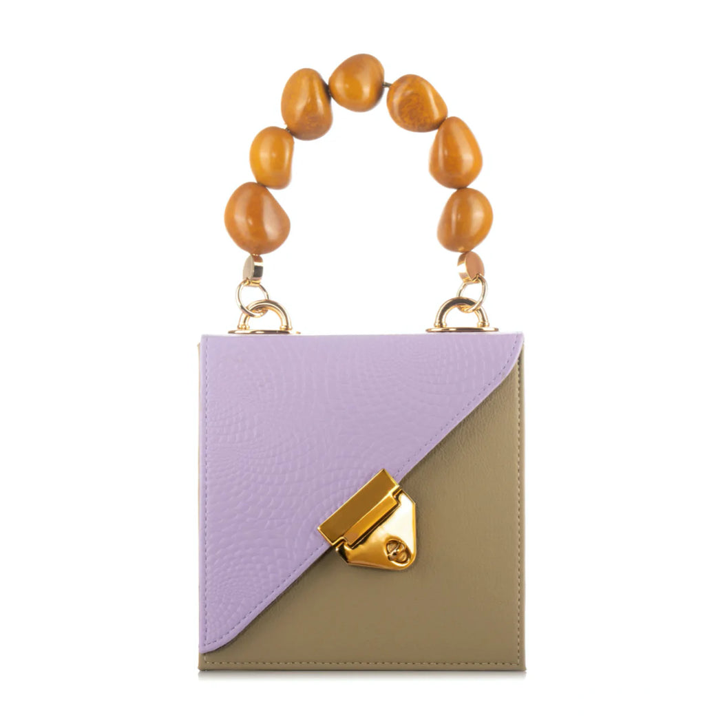 Vitta Nude & Lilac Castus Leather Handbag Mustard Tagua Handle