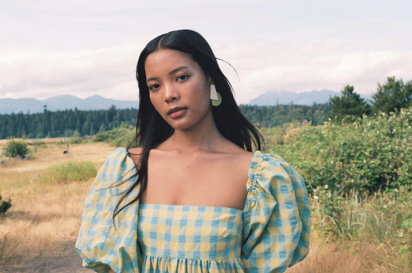 Polychrome Geometric Earrings E130 brown/green/off-white