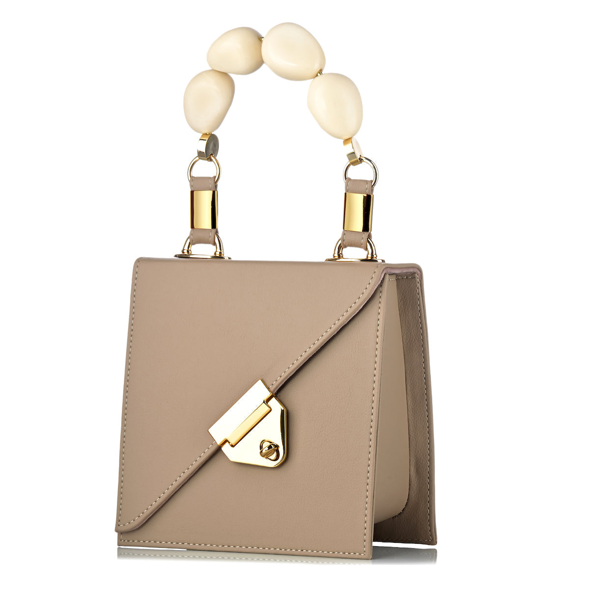 Vitta Nude Vegan Cactus Leather Handbag White Tagua Handle