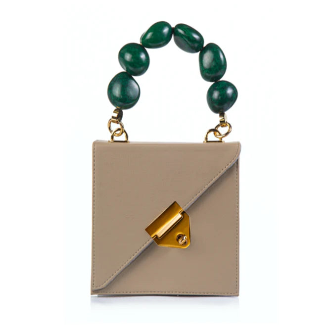 Vitta Nude Vegan Cactus Leather Handbag Green Tagua Handle