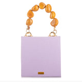 Vitta Nude & Lilac Castus Leather Handbag Mustard Tagua Handle