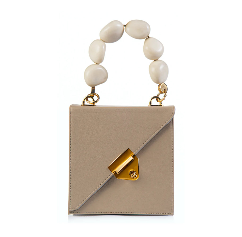 Vitta Nude Vegan Cactus Leather Handbag White Tagua Handle